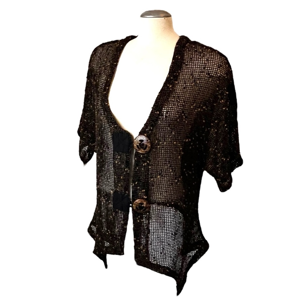 Katie Todd Open Knit Lagenlook Short Sleeve Cardigan with Texture